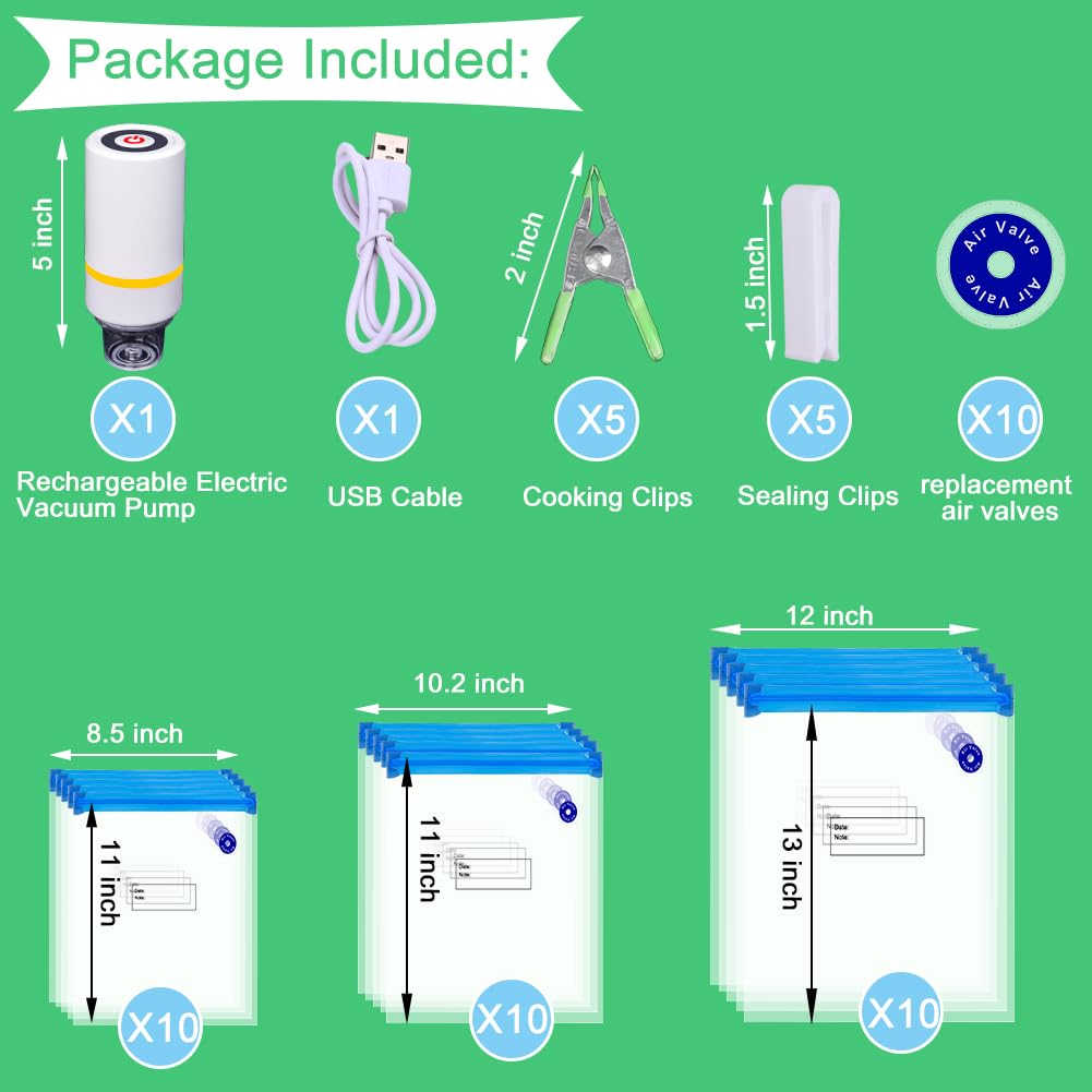 Sous Vide Bags, 42 Pcs Electric Food Vacuum Sealer Set For Anova, Joule Cookers  30 Pcs Reusable Storage Sealer Bags,5 Clips & 5