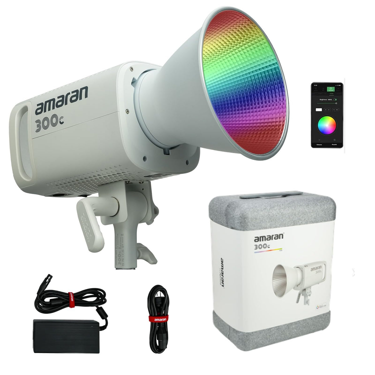 Aputure Amaran 300C White, 300W RGB LED COB Video Light CCT 2,500K to 7,500K Bowen Mount Continuous Output Lighting Support APP Control