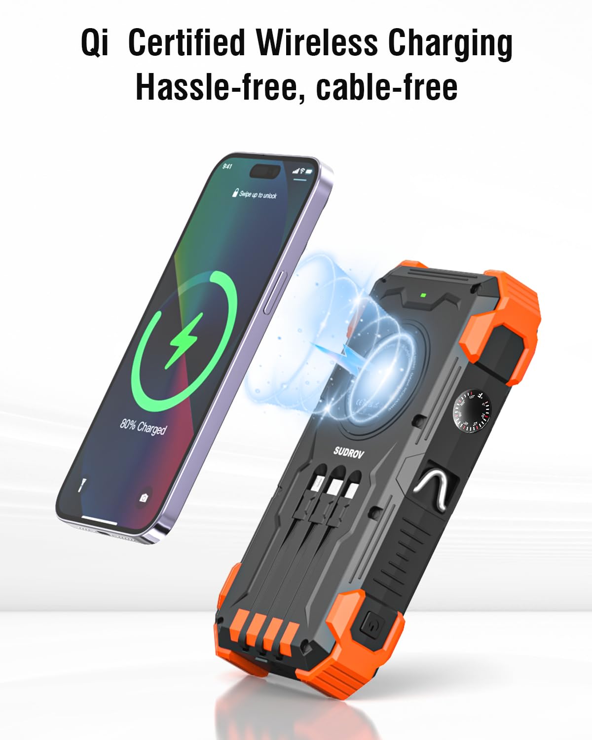 Sudrov Solar Charger Power Bank, 42800Mah Wireless Portable Charger With Usb-C In/Output, Qc3.0 Fast Charging 15W 4 Ports Outdoo