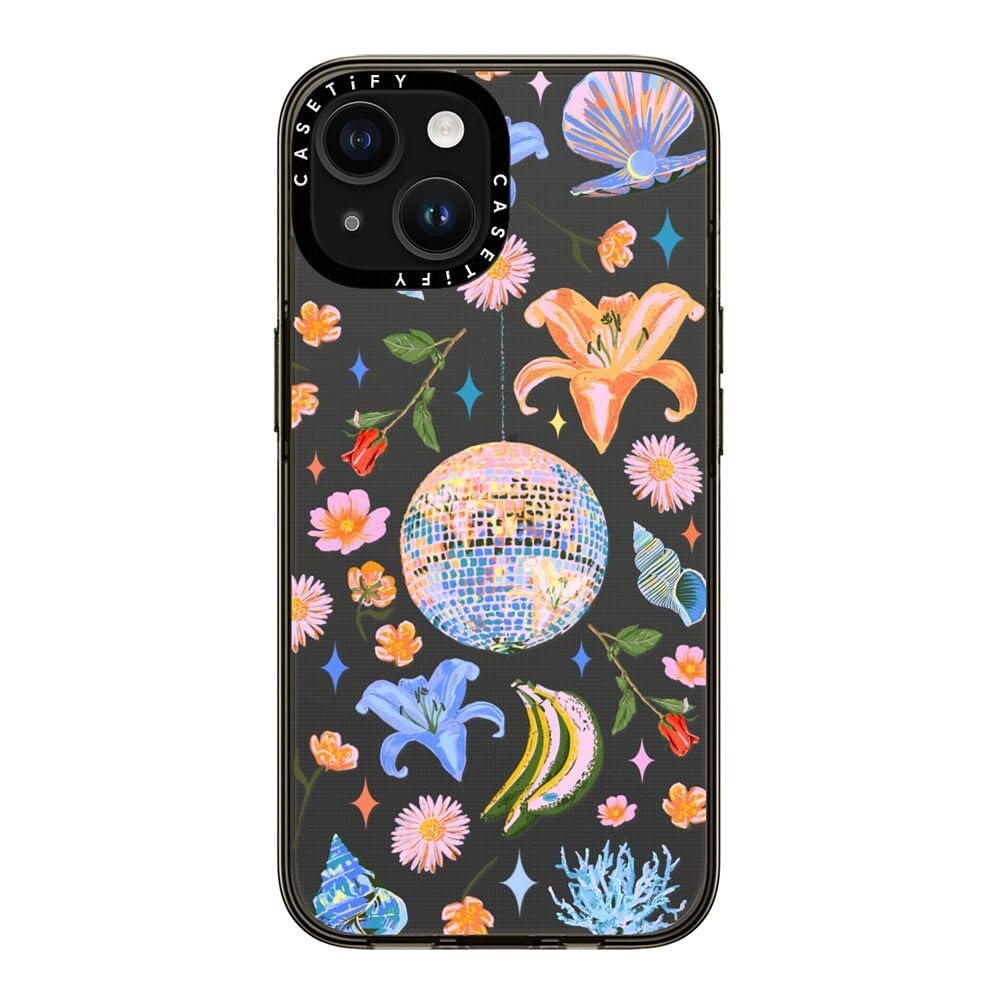 Casetify Compact Case For Iphone 15 [2X Military Grade Drop Tested / 4Ft Drop Protection]   Disco Magic   Clear Black