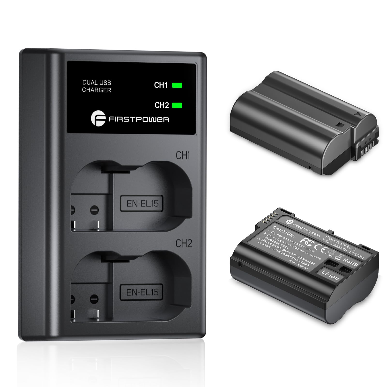 Firstpower En El15 /El15A/El15B/El15C Batteries 2 Pack And Usb Dual Charger Compatible With Nikon Z6 Z7 D750 D850 D7000 D7100 D7