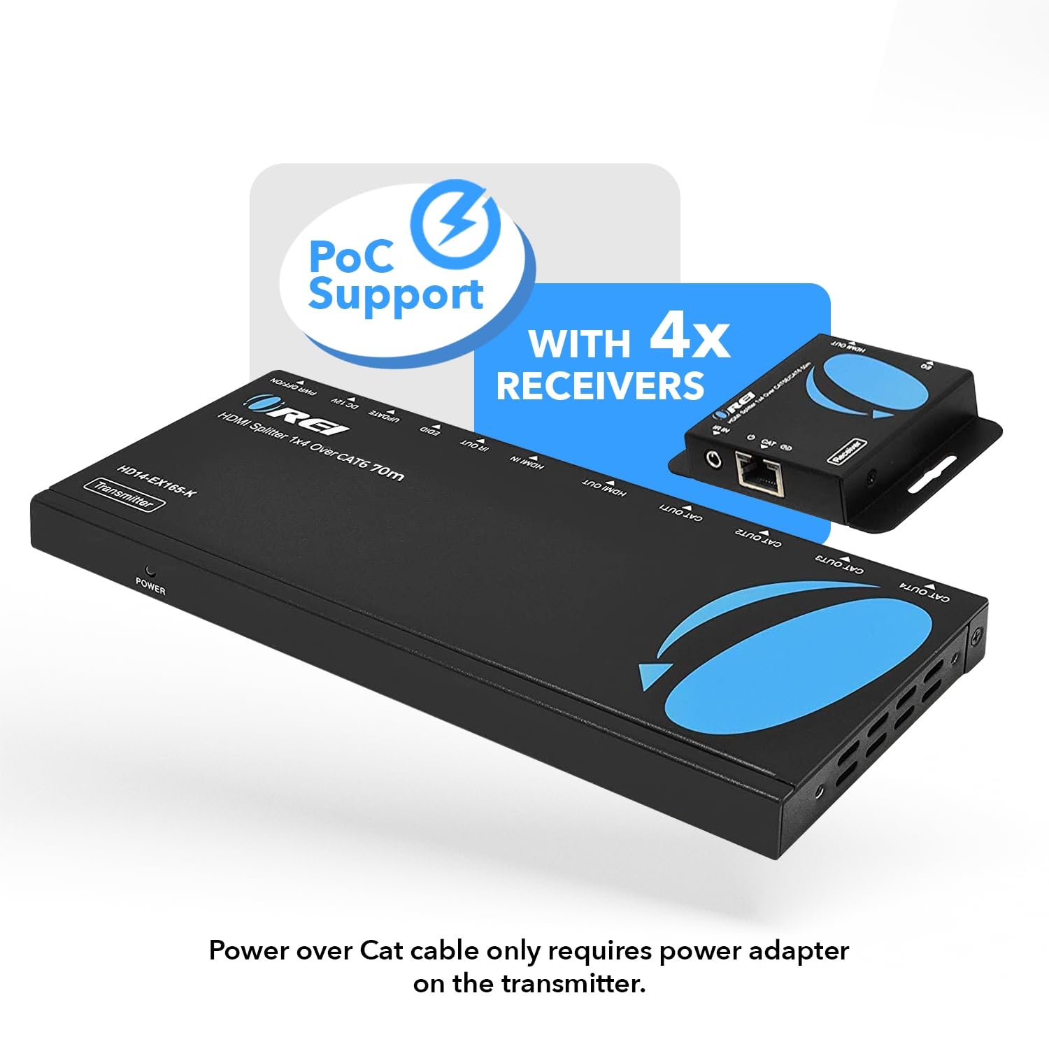 Orei 1X4 Hdmi Extender Splitter Multiple Over Single Cable Cat6/7 1080P With Ir Remote Edid Management   Up To 165 Ft   Loop Out