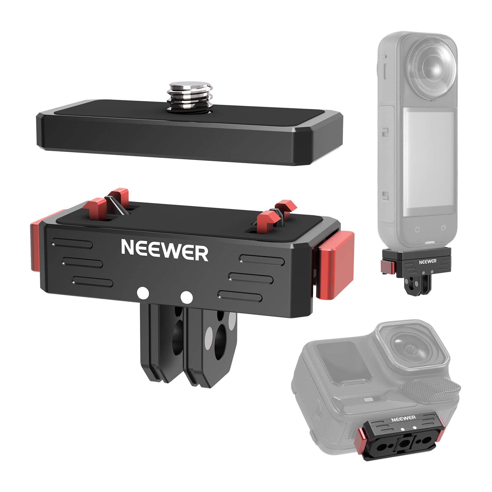 NEEWR Quick Release Mount Compatible with Insta360 X5 X4 X3 AcePro AcePro2, Magnetic Snap On Adapter with 1/4 Screw & Thread Hol