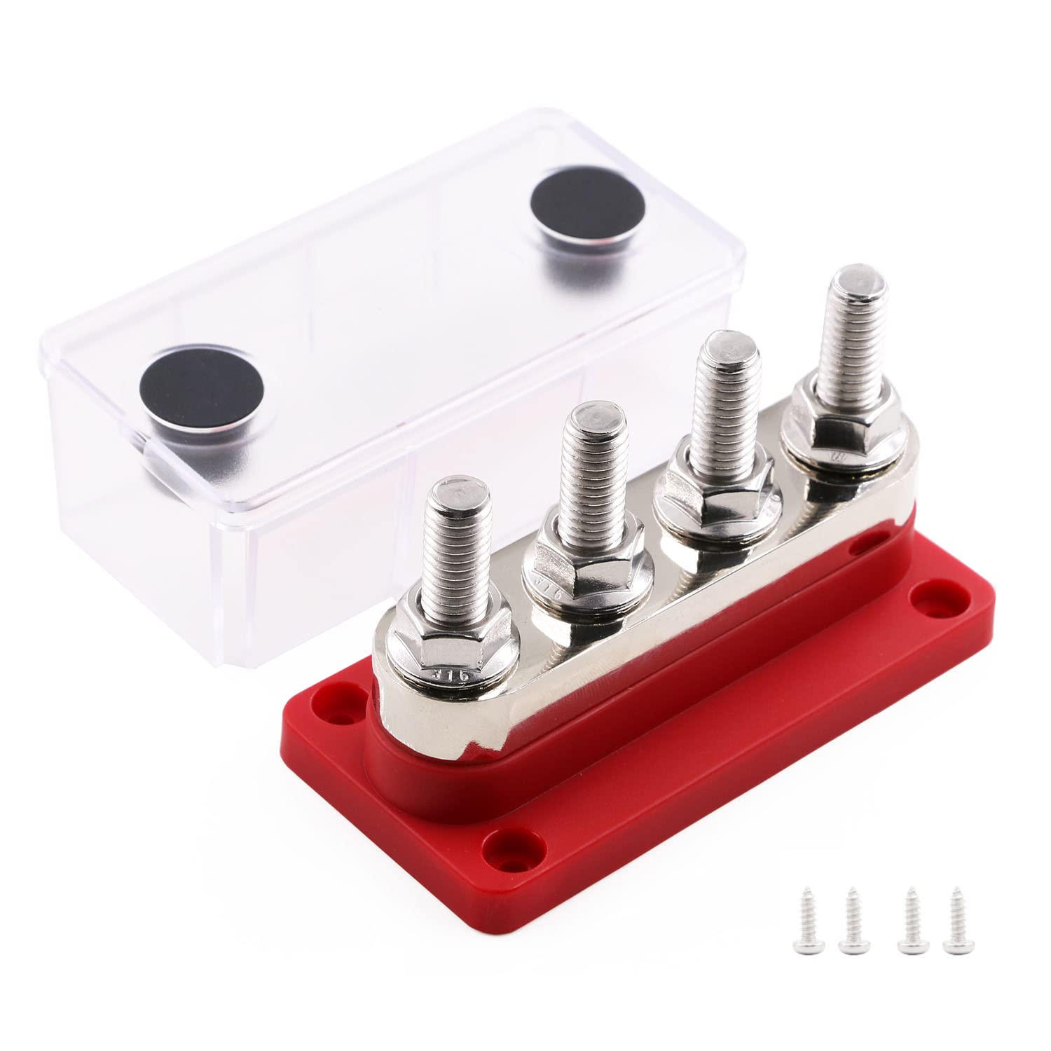 Sturdy Copper Busbar 12V 600A Power Distribution Block 4 X 3/8'' Studs Positive Terminals 48V Dc Battery Bus Bar With Nickel Pla