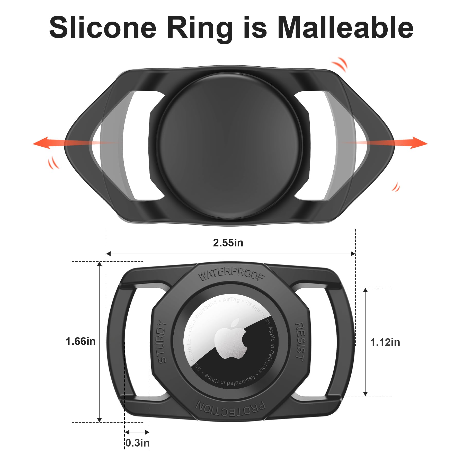 SANKALA Airtag Holder for Dog Collar - Waterproof Silicone Case, Anti-Lost, Lightweight, Black, 1 Pack