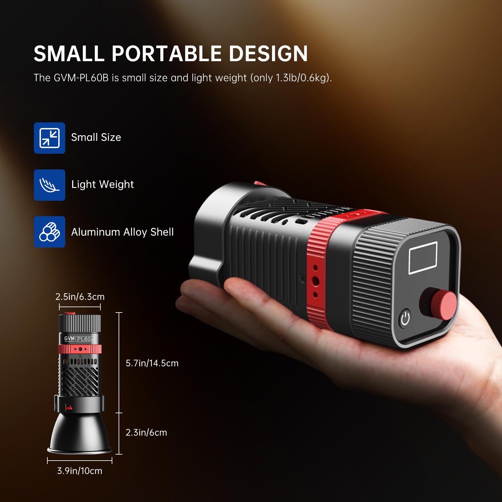 Gvm Pl60B 60W Video Light For Cob Studio Lights, Portable Photography Lighting For Recording, Handheld Led Video Lighting, 2* Ba