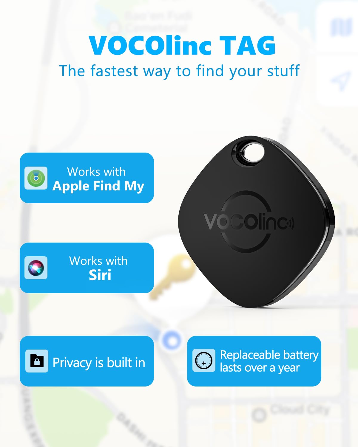 Vocolinc Tracker Tags 2 Pack, Luggage Tracking Tags Compatible With Apple Find My (Ios Only), Ip67 Water Resistant, Key Finders