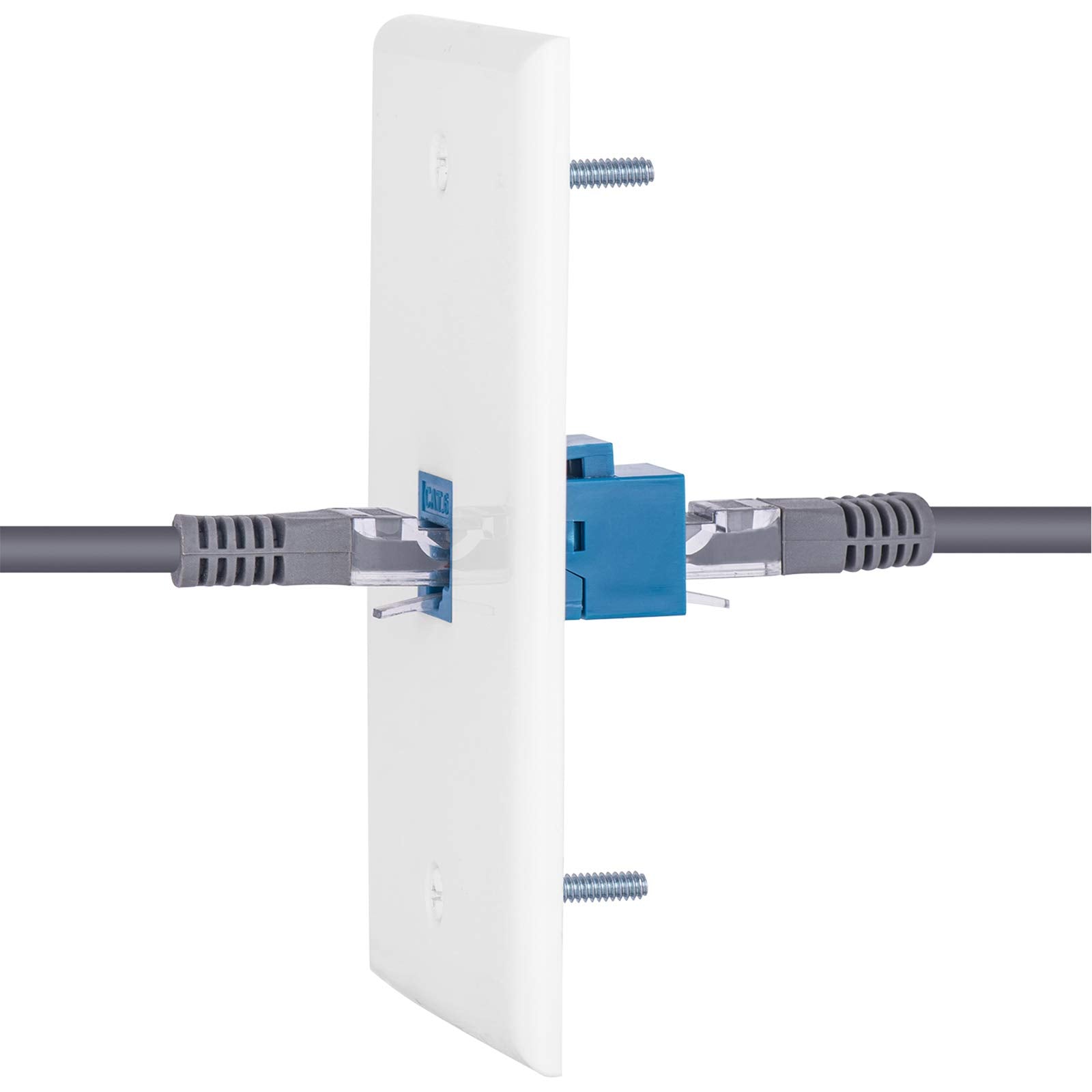 Huahenght Cat6 Ethernet Wall Plate Outlet 1 Port Rj45 Network Female To Female Keystone Wall Coupler Jack Plate (1 Cat6 2 Packs,
