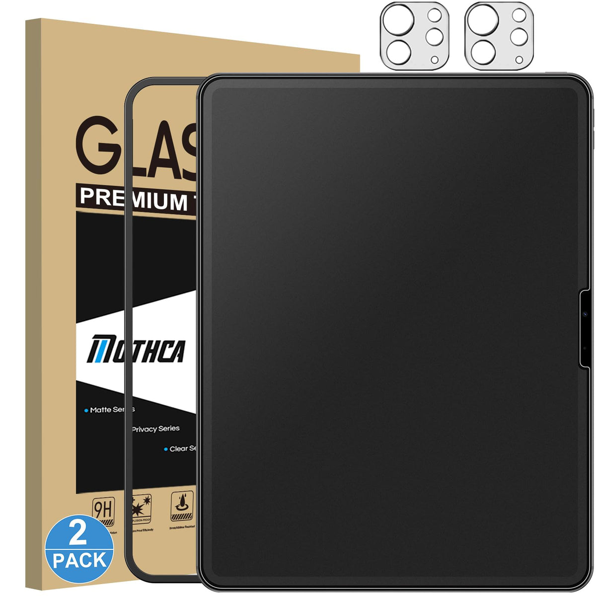Mothca 2 Pack Matte Glass Screen Protector For Ipad Pro 13 Inch M4 2024 (7Th Gen) + 2 Pack Camera Lens Protector With Installati