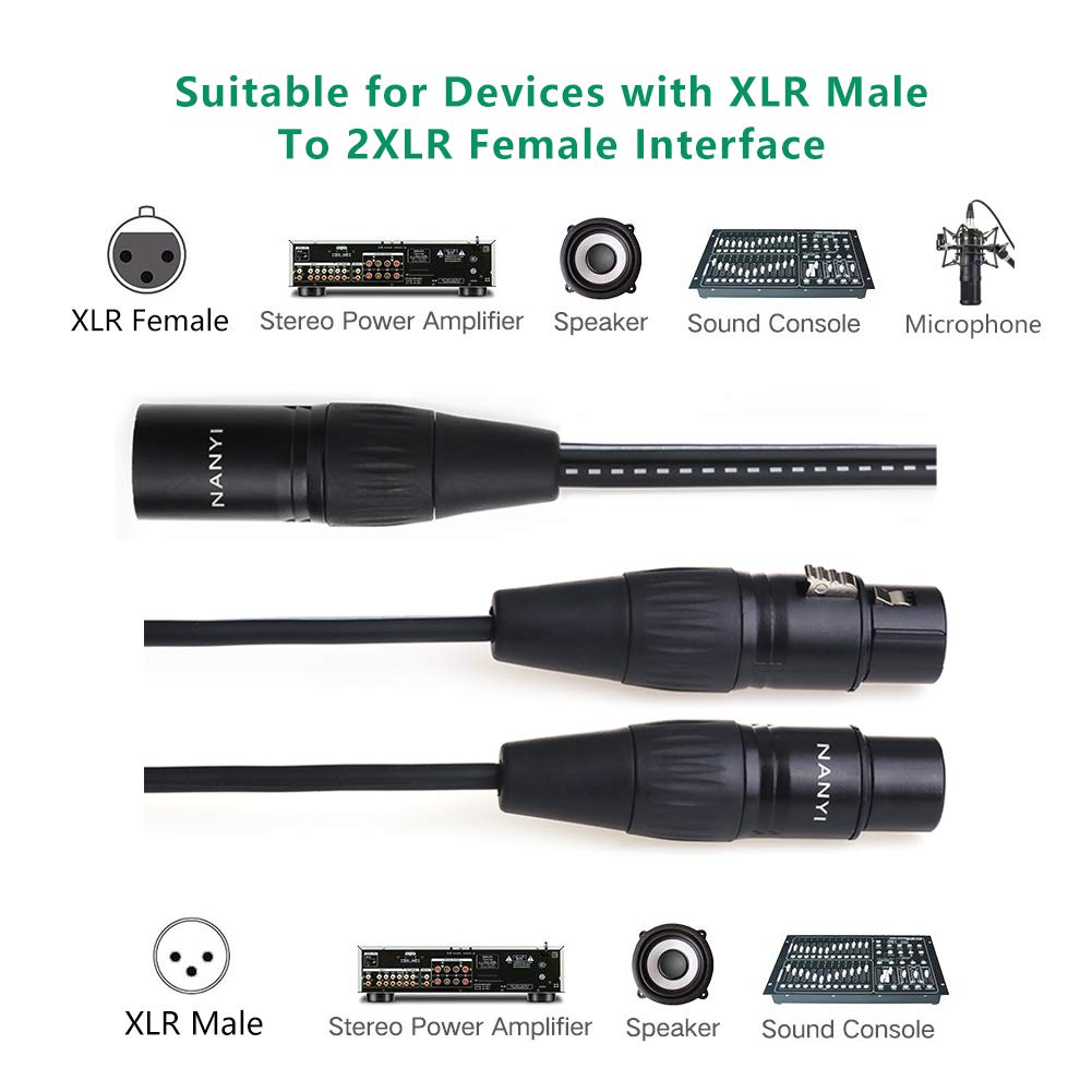 Nanyi Xlr Splitter Microphone Cable Xlr To Xlr Patch Cables 3 Pin Xlr Male To Dual Xlr Female Y Cable Adaptor Mic Cable Dmx Cabl