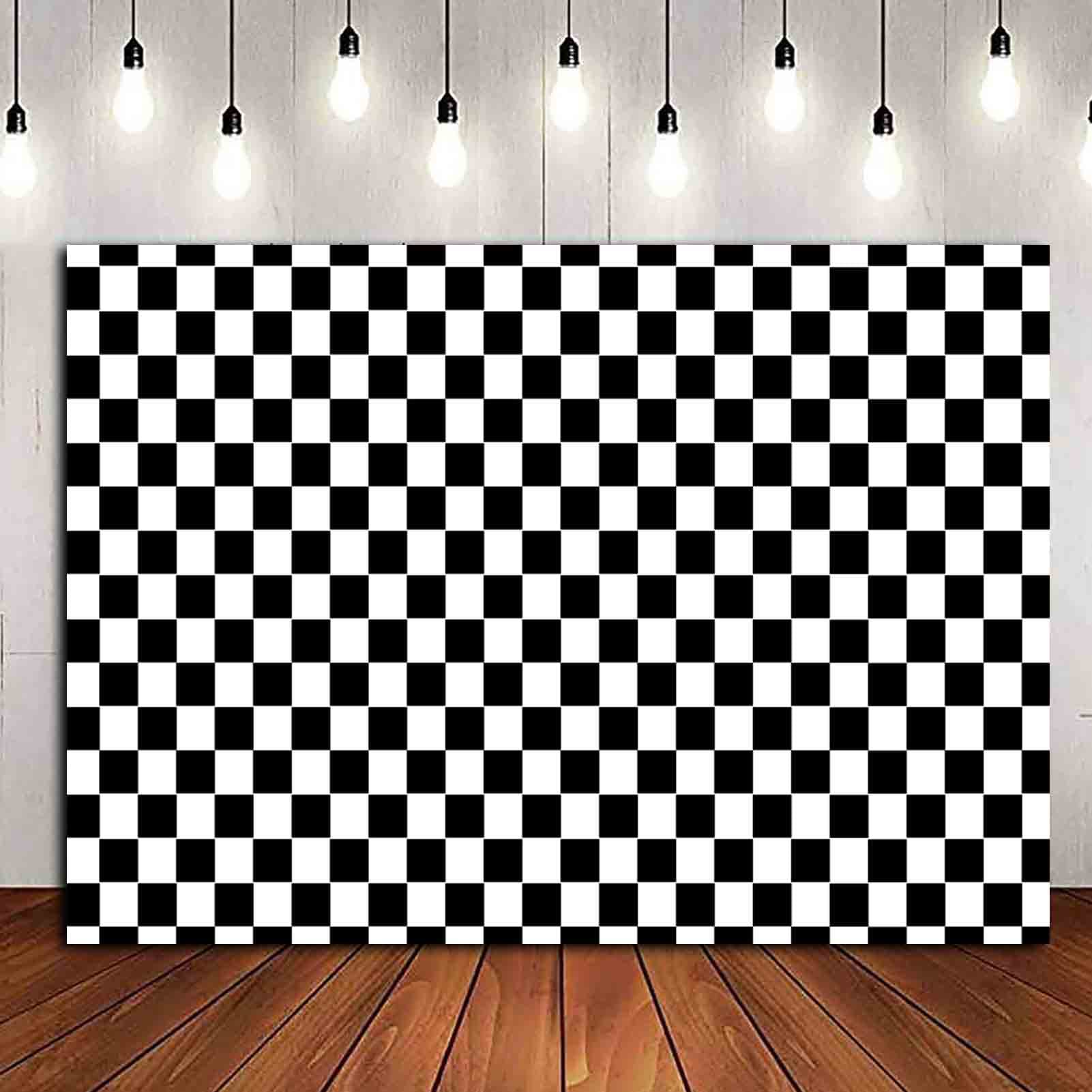 Hqm Black And White Racing Checker Texture Grid Birthday Chess Board Theme Photography Backdrops 8X6Ft Fabric Children Kids Birt