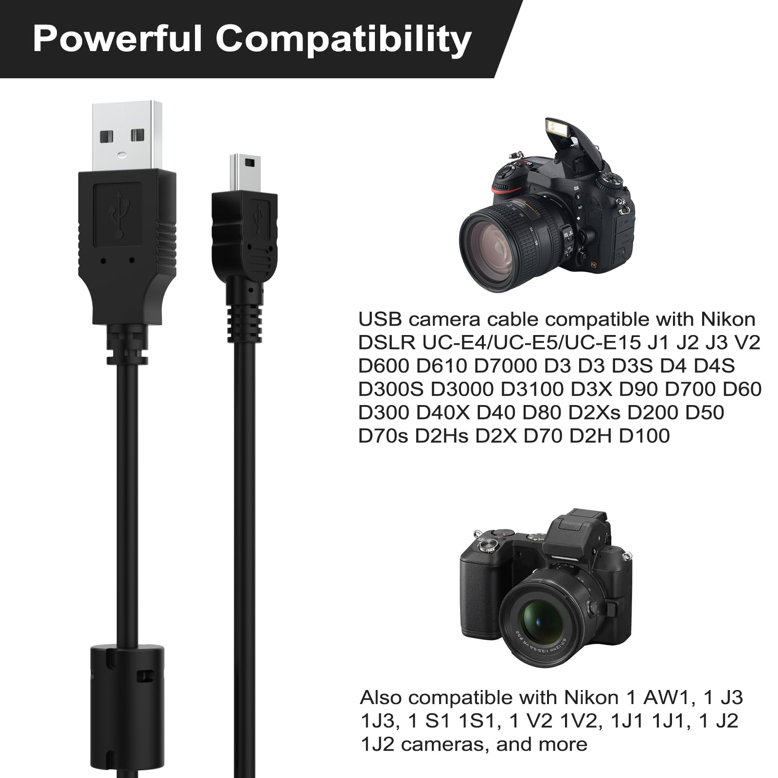 Gneinour Uc E4 Usb Cable Compatible With Nikon D40 D40X D50 D60 D70 D70S D80 D90 D100 D200 D300 D300S D610 D700 D3000 D3100 D700