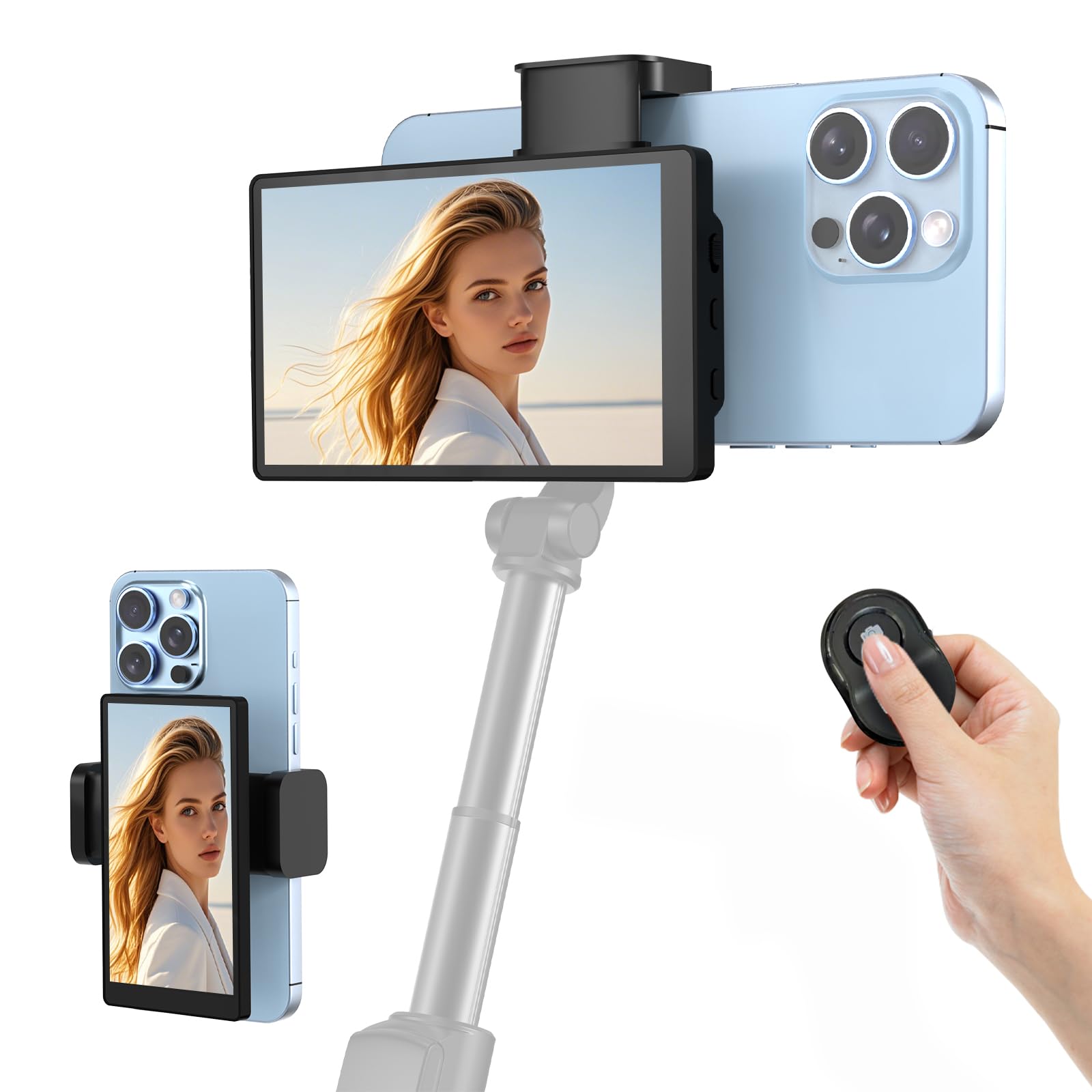 Apekx 5'' Vlog Selfie Monitor Screen Magnetic For Iphone/Android - Wireless & Usb-C/Hdmi Live Stream Screen, 25% Larger Than 4''