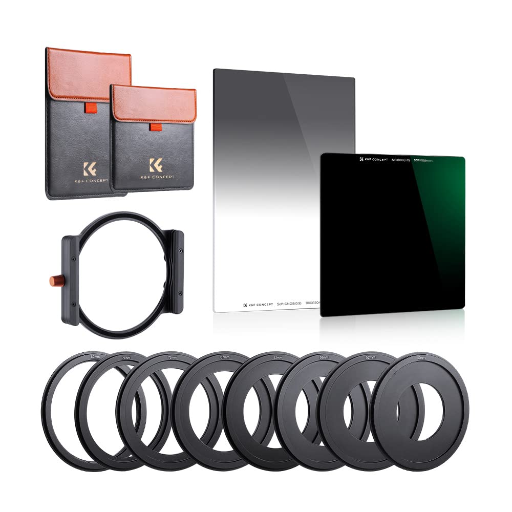 K&F Concept 100Mm Square Nd1000 (10 Stop) Filter +150Mm Soft Gnd8 Filter (3 Stops) + Metal Filter Holder + 8 X Filter Adapter Ri