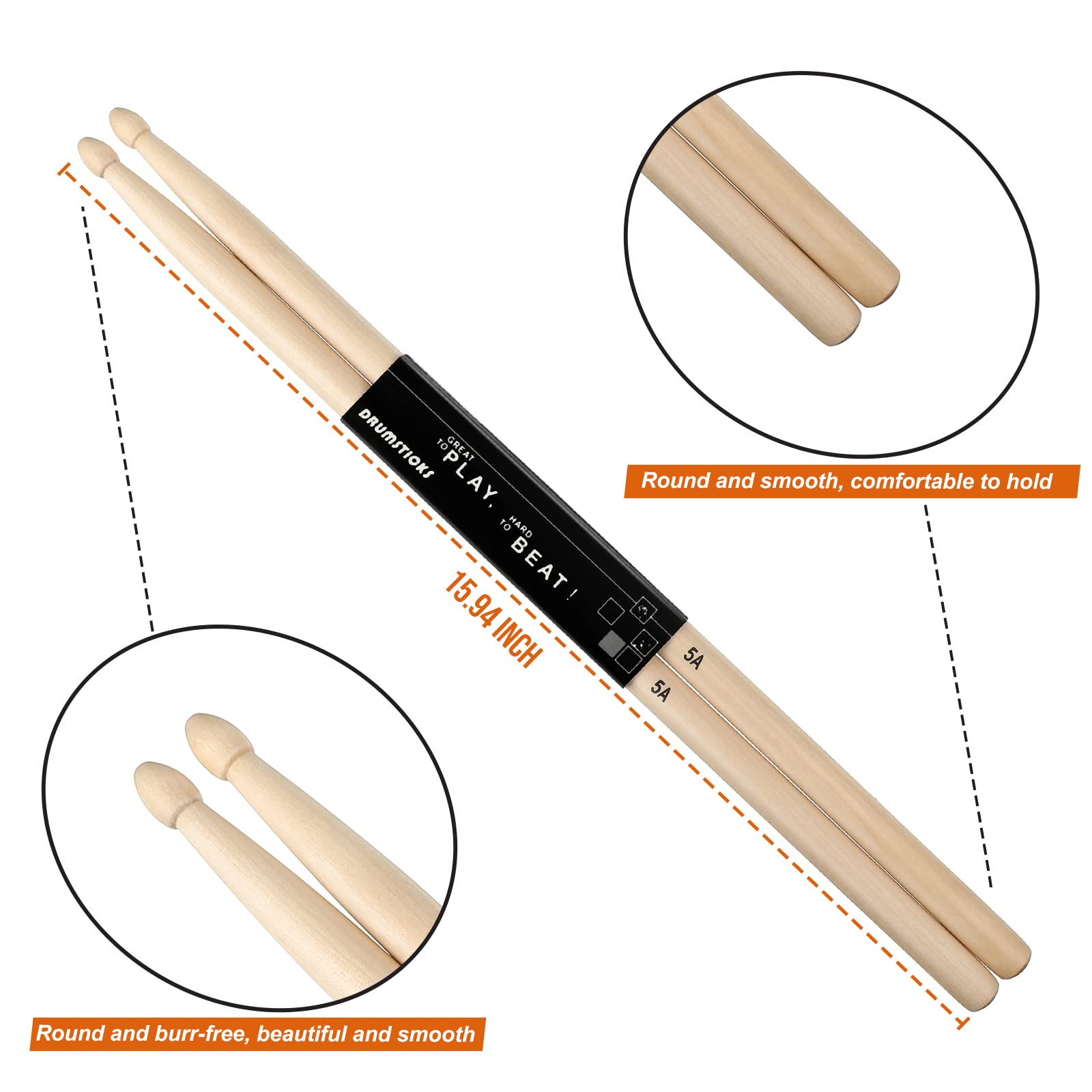 20 Pairs Drum Sticks Maple Drumsticks Oval Tip Drum Sticks Set Drum Accessories Wood Drumsticks For Adults Kids Drumming (5A)