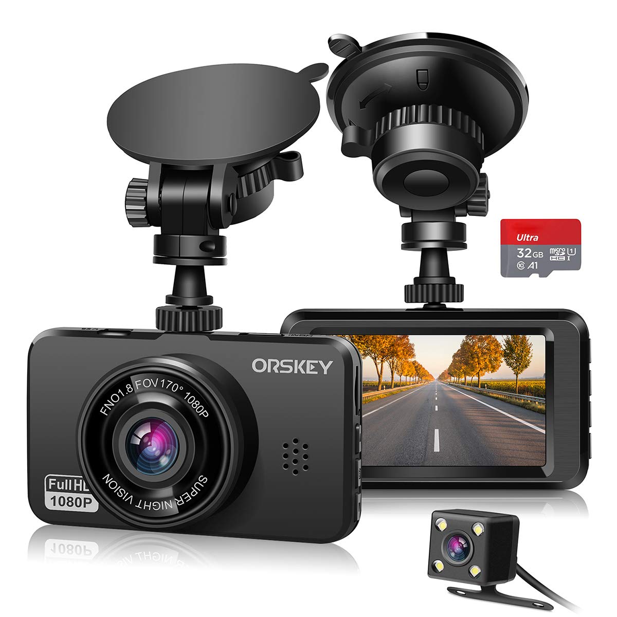 Orskey Dash Cam For Cars Front And Rear With Sd Card 1080P Full Hd In Car Camera Dual Lens Dashcam Wide Angle With Loop Recordin