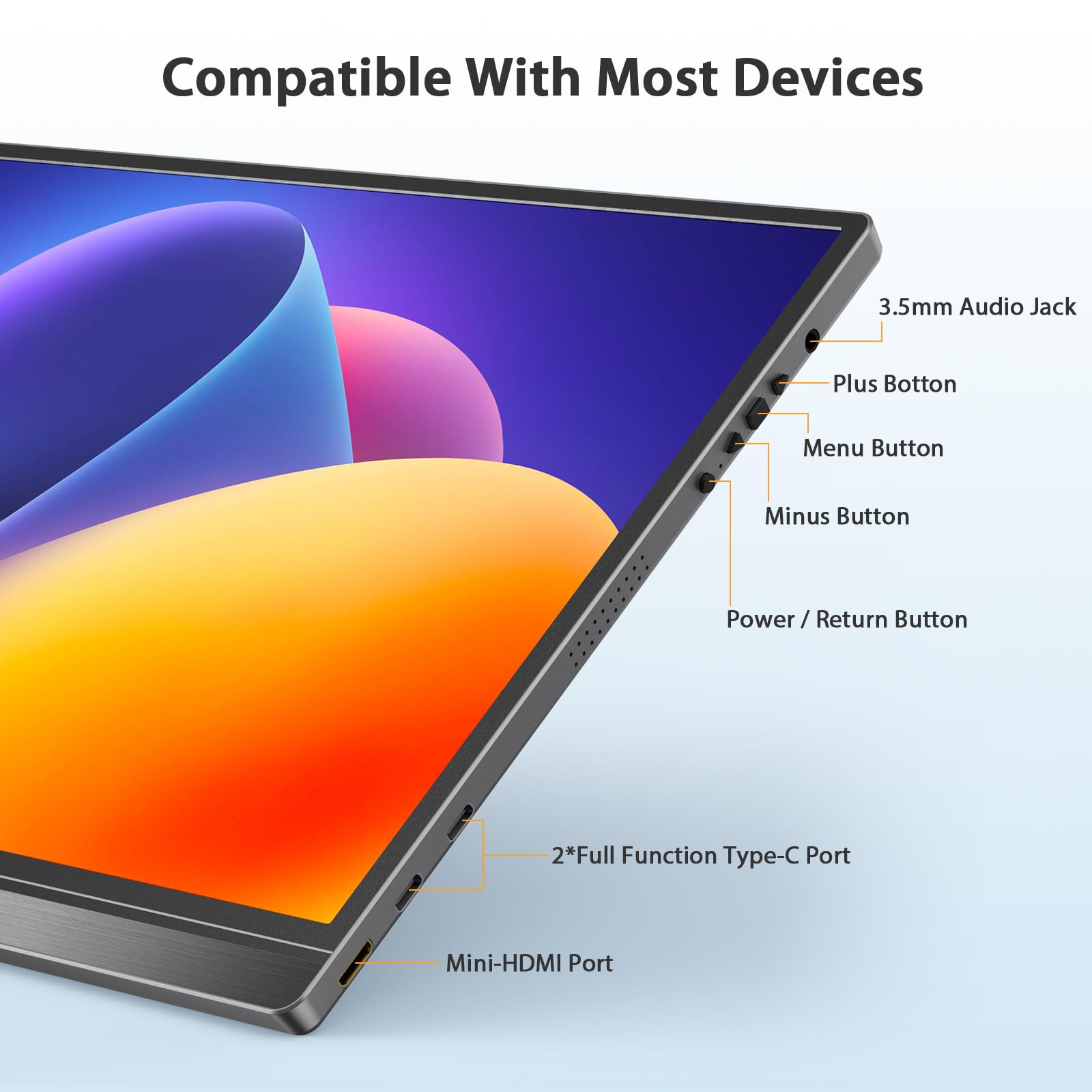 Qqh Portable Monitor 15.6Inch Fhd 1080P Usb C Hdmi Alloy Travel Screen Monitor With W/Smart Cover & Built In Speaker, Plug&Play