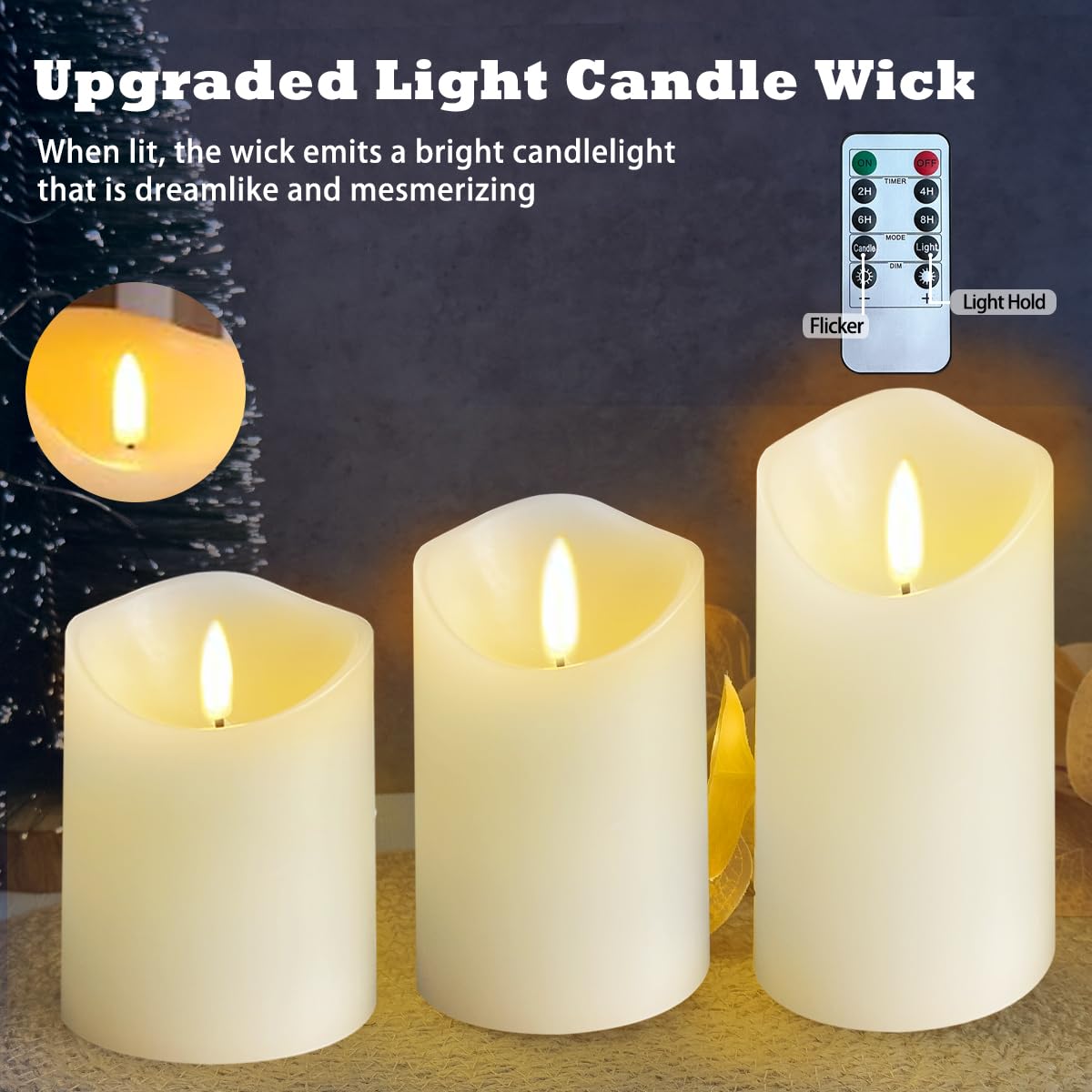 Ledholyt Rechargeable Flameless Candle, Flashing Led Pillar Real Wax Candle With Remote Control And Timer,Decorative Electronic