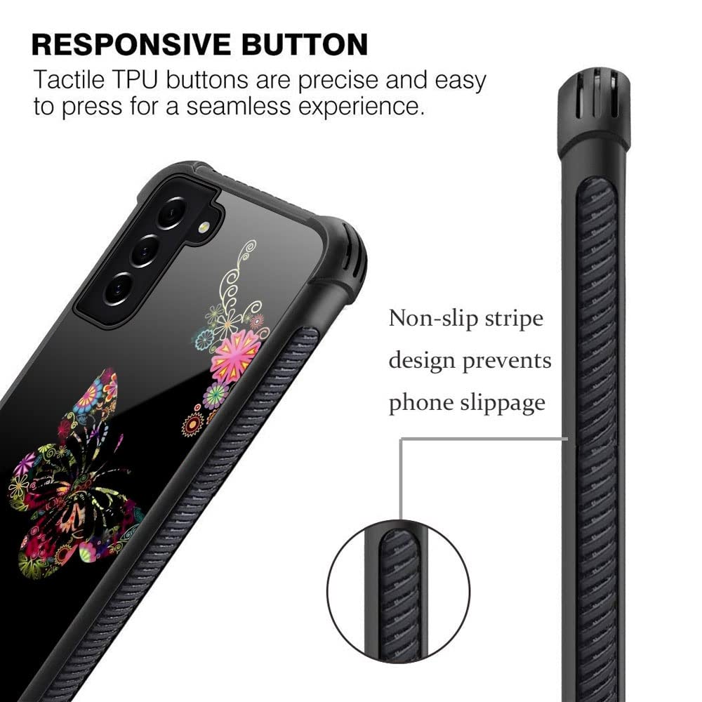 ZHEGAILIAN Phone Case for Samsung Galaxy S21 5G Butterfly Flower Pattern TPU Organic Glass 6.2-inch