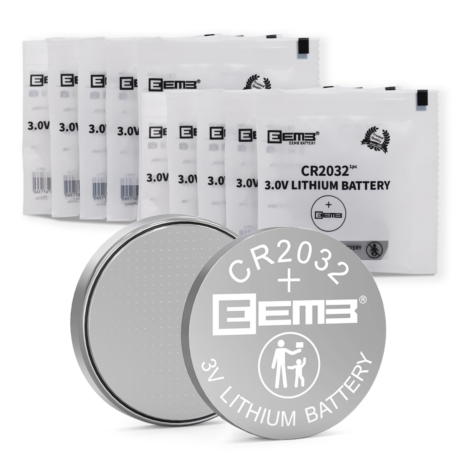 EEMB 10PACK CR2032 Battery 3V Lithium Battery Button Coin Cell Batteries 2032 Battery DL2032, ECR2032, LM2032 for Remotes Watche