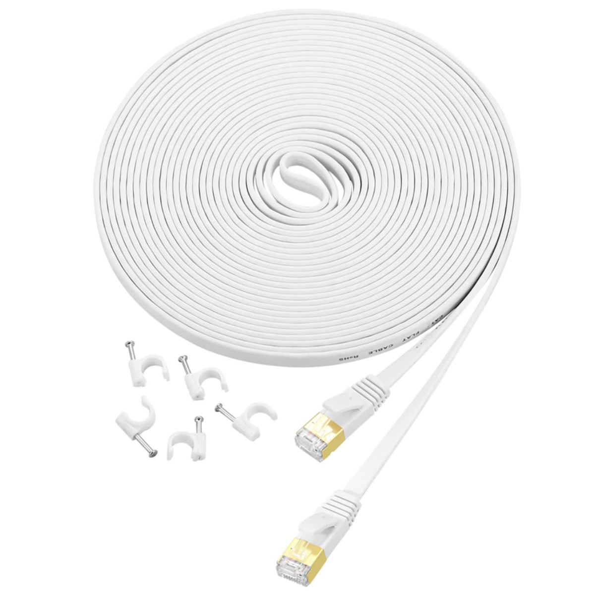 Lekvkm Cat 6 Ethernet Cable 200 Ft High Speed Rj45 Internet Cable For Outdoor & Indoor Support Cat6 Network Solid Slim White Fla