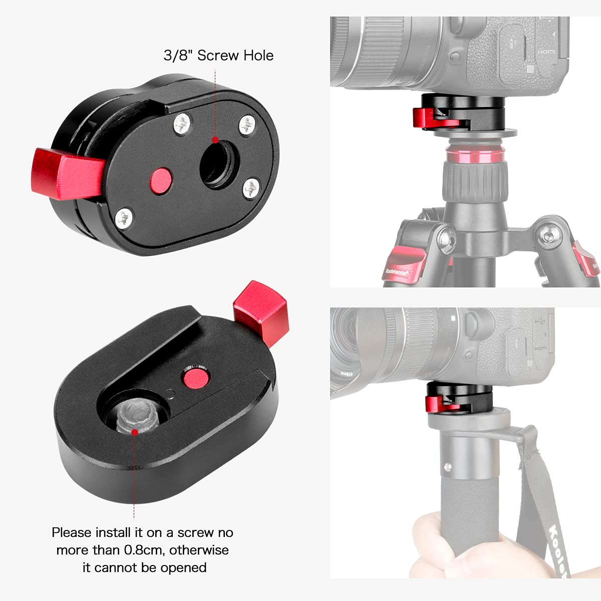 Koolehaoda Mini Quick Release Plate System With 1/4' Screw For Camera Tripod, Gimbal, Monopods,Video Monitors, Magic Arm, Flash Bracket, Stabilizer  (2Packs Pu 30C)