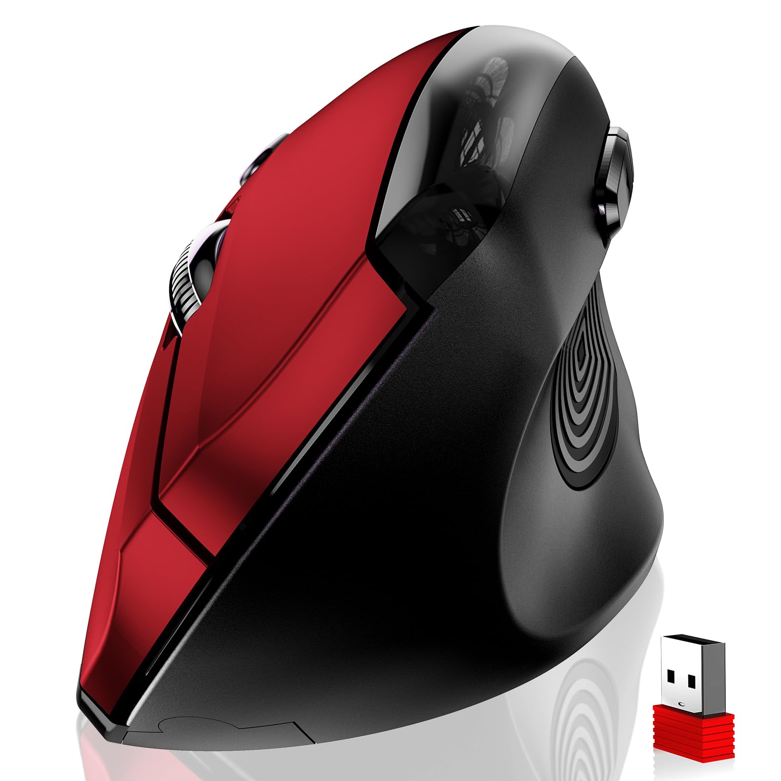 Memzuoix Wireless Ergonomic Mouse 2.4G,800/1200/1600 Dpi Large Wireless Mouse With Usb Receiver,Optical Cordless Mice For Computer,Laptop,Macbook,Desktop,Pc,6 Buttons,Red