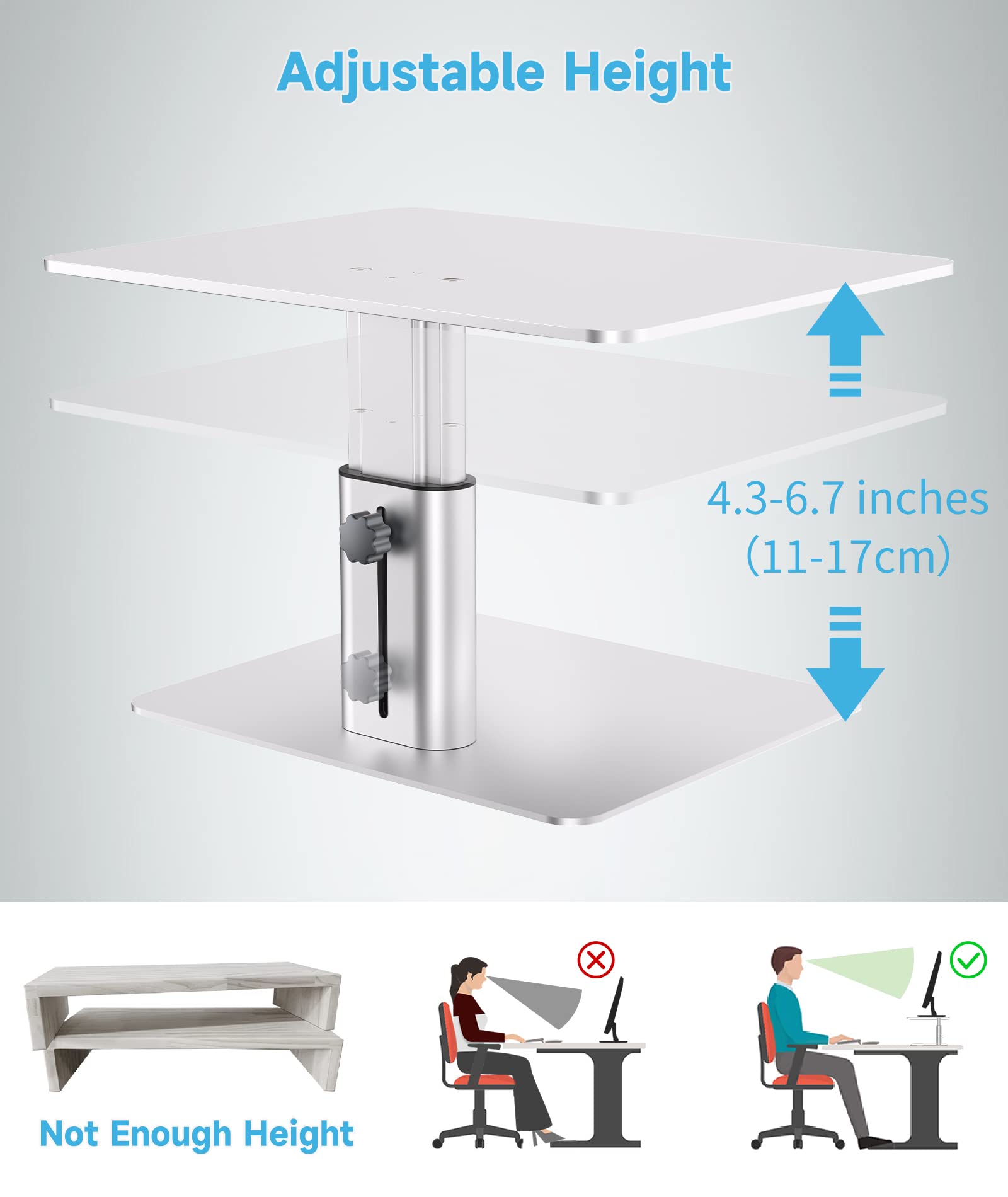 Boyata Monitor Riser Stand, Adjustable Height Metal Desktop Stand Storage Organizer Compatible With Tv, Pc, Laptop, Computer, Im