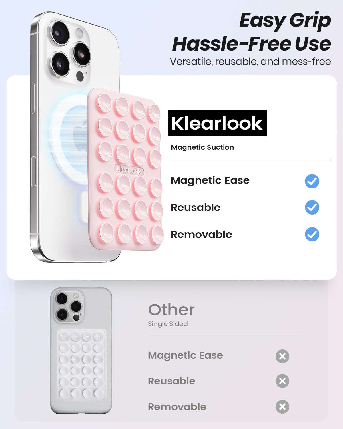 Klearlook 2Pack Magnetic Suction Phone Mount For Magsafe Case, Sticky Phone Grip Holder For Iphone, Removable Hands-Free Selfie/