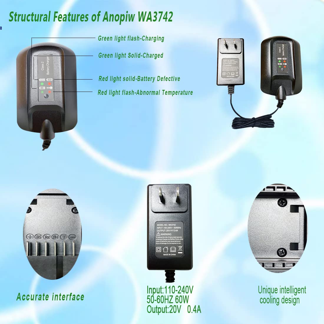 Anopiw Wa3742 Replace Worx Charger 20V Wa3742 Compatible With Worx 20V Lithium Battery Wa3520 Wa3525 Wa3578 Wa3575 Wa3522 Wa3732
