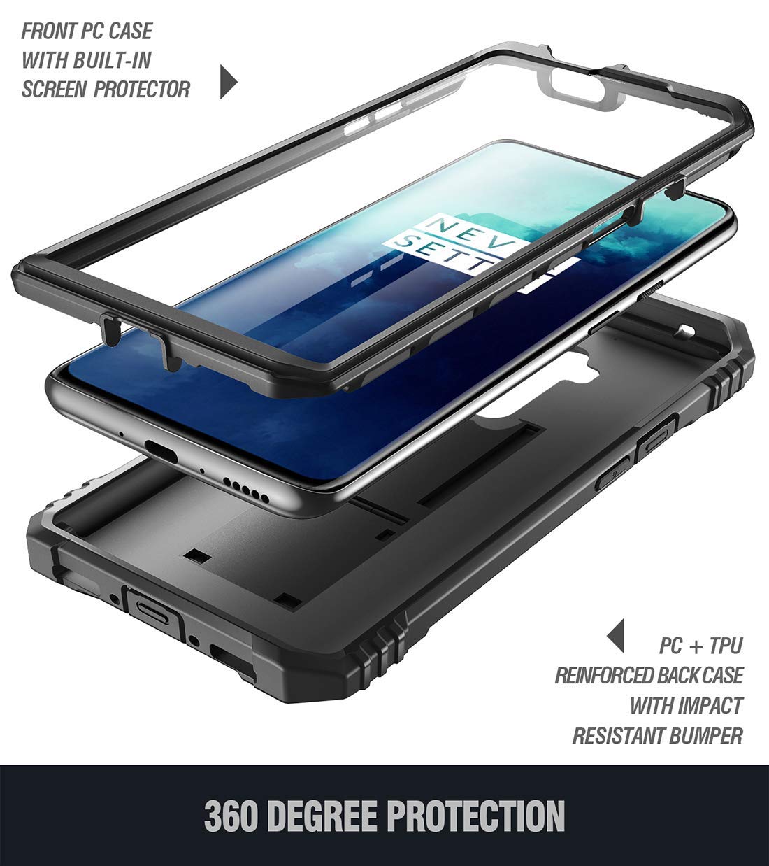 Poetic Oneplus 7 Rugged Case With Kickstand, Full Body Dual Layer Shockproof Protective Cover, Built In Screen Protector, Revolu