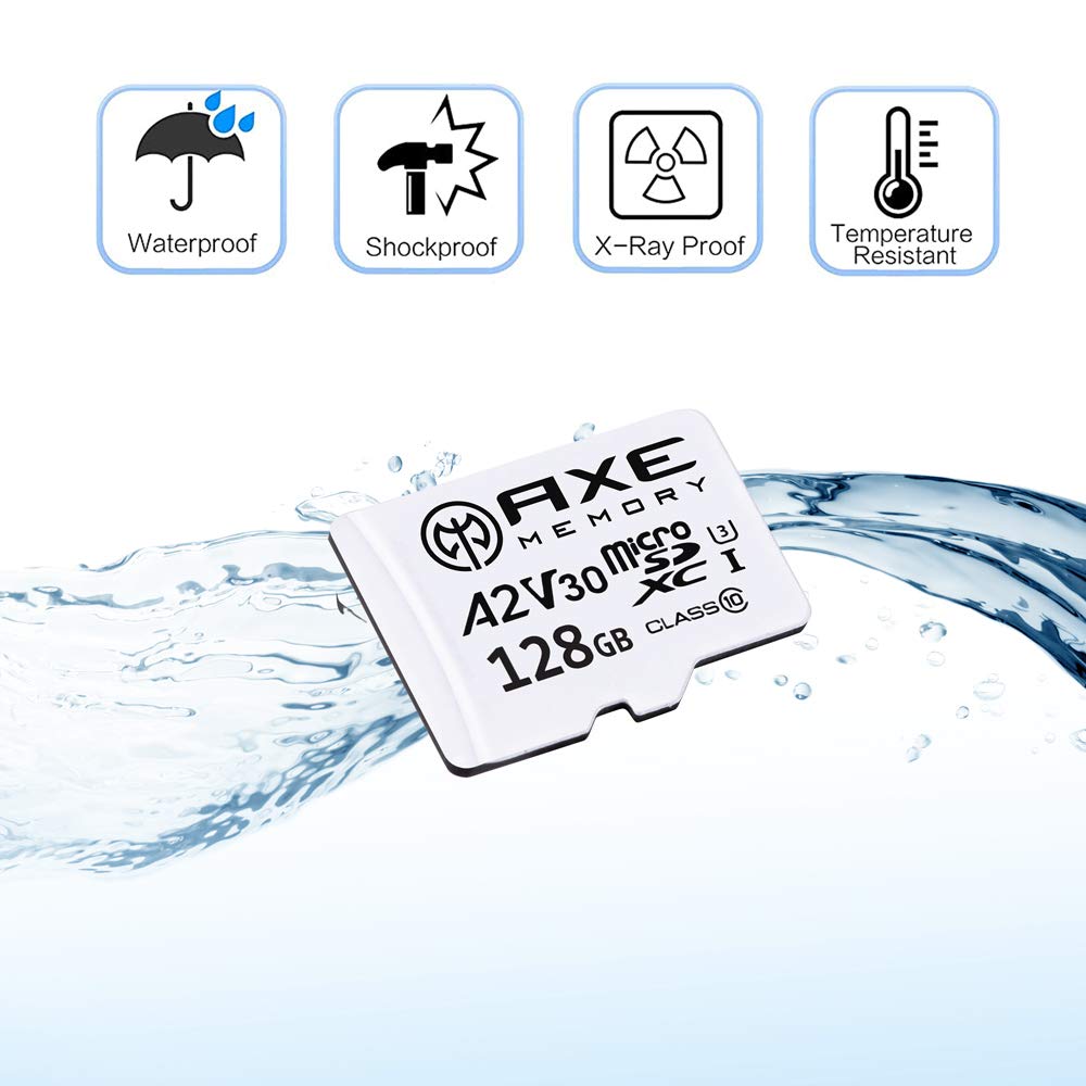 Axe Memory 128Gb Micro Sd Card 4K Ultra Full Hd Video Premium Speed Microsdxc Up To 100Mb/S A2 V30 Uhs I U3, With Sd Adapter