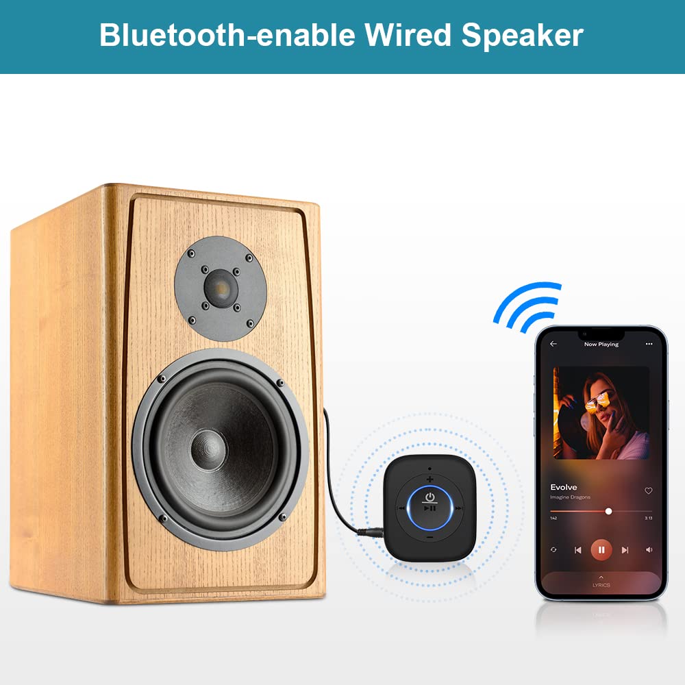 Golvery Bluetooth Receiver For Old Speaker With Latest Bluetooth V5.4, 20 Hour Battery Life, Handsfree Calls, Dual Connection To 2 Cell Phones, Built In Microphone, For Wired Headphones, Home Stereo