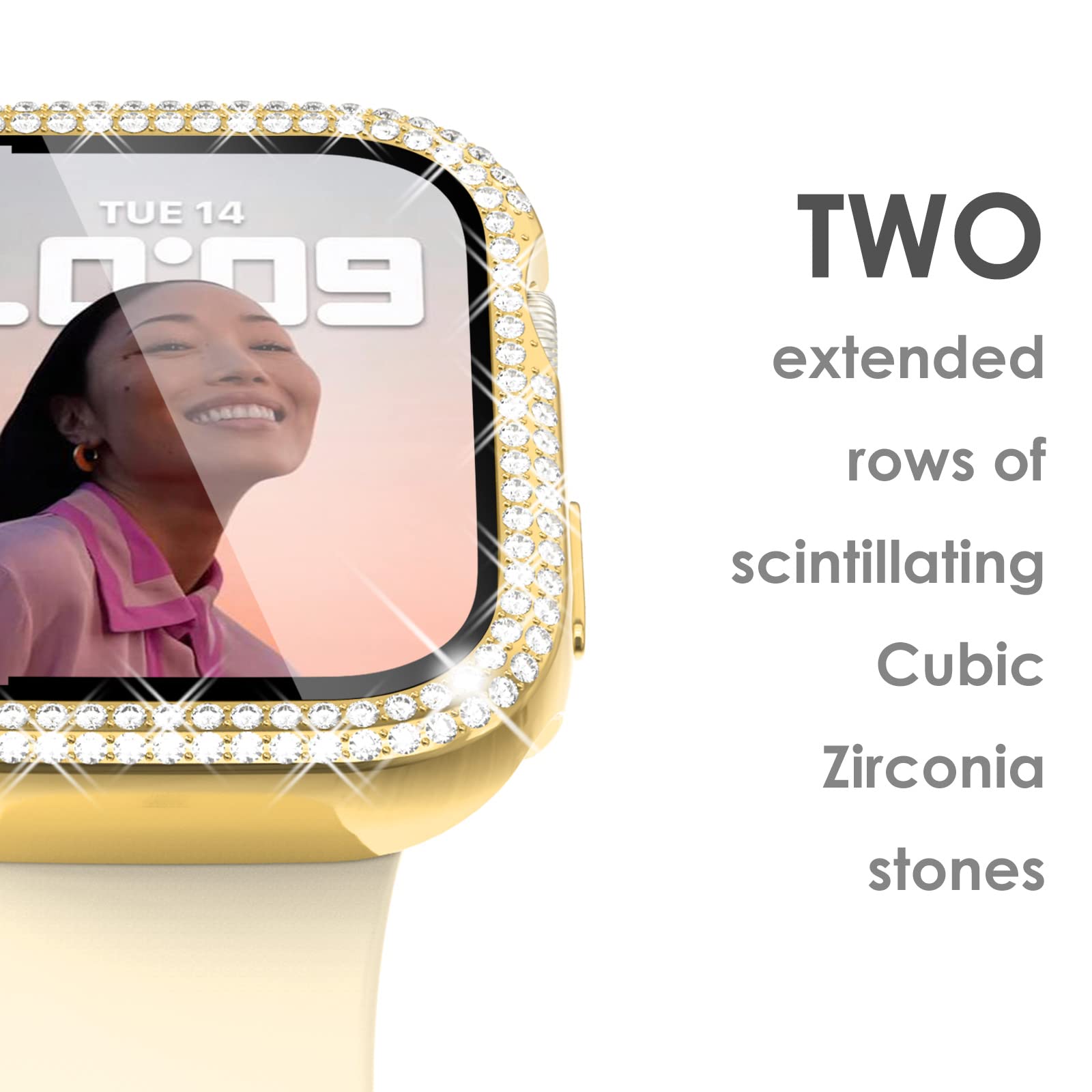 Surace Apple Watch 42Mm Series 3/2/1 Case With Tempered Glass Screen Protector, Bling Diamond Overall Protective Case, Gold