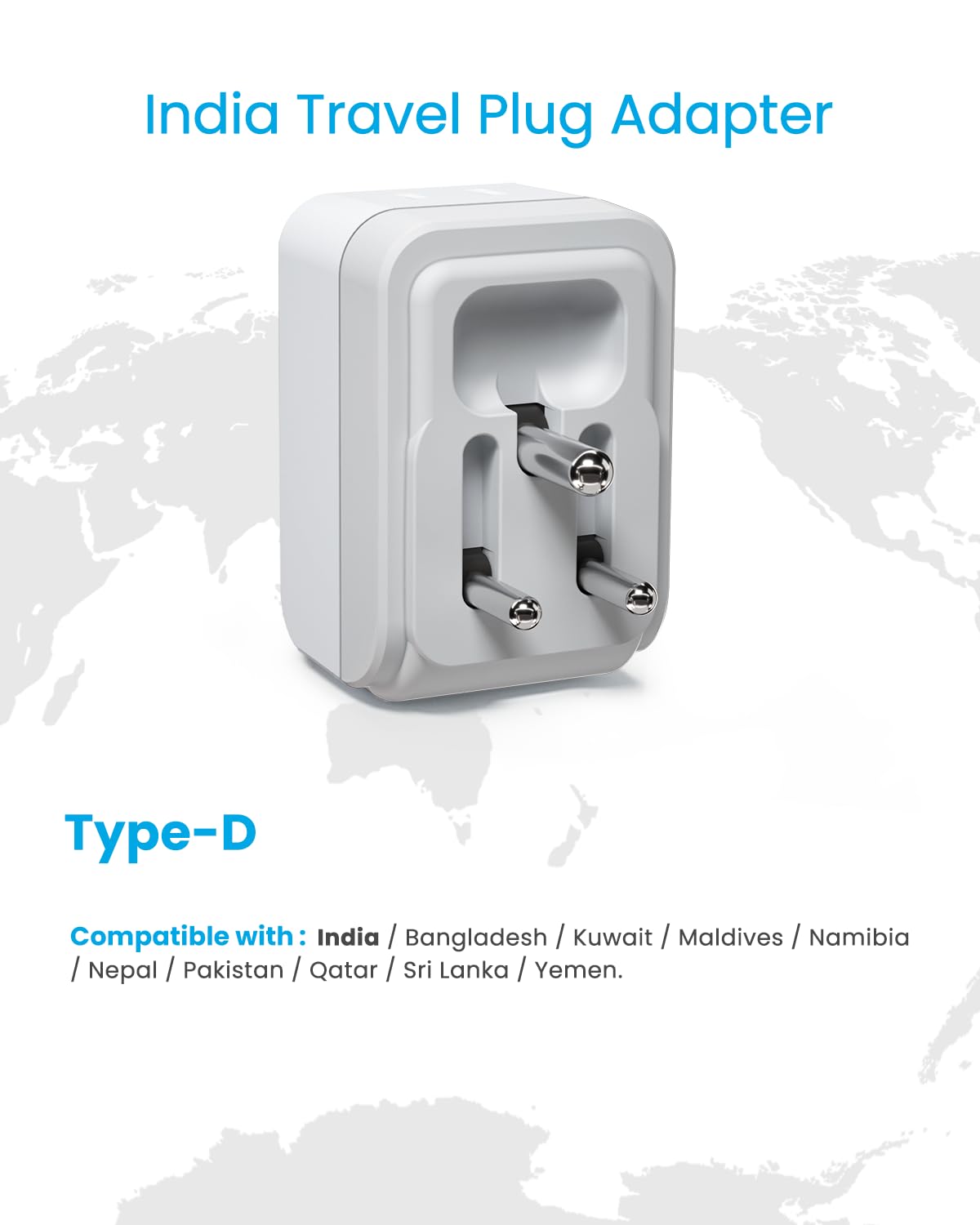 2 Pack Us To India Plug Adapter, Vintar Foldable India Power Adapter ...
