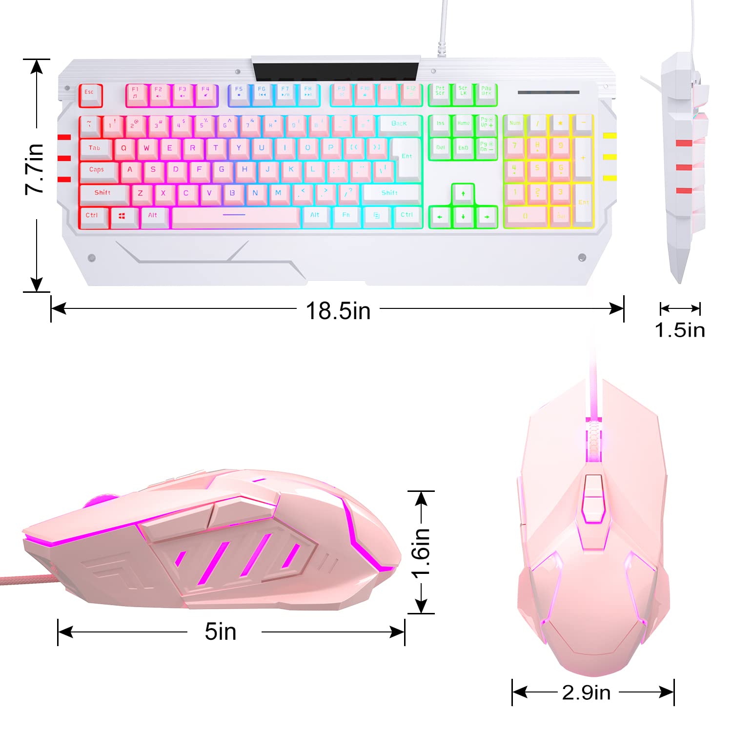 Pink Keyboard Usb Gaming Keyboards And Mouse Combo, Gt817 104 Key Rainbow Backlit Keyboard And Mouse Set, Computer Keyboard Usb