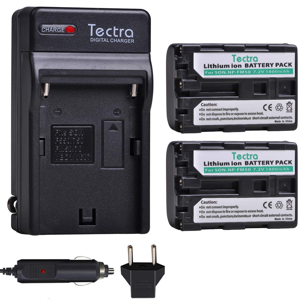 Tectra 2 Pack Np Fm50 Battery And Charger Kit For Sony Np Fm30 Np Fm51 Np Qm50 Np Qm51 Np Fm55H And Hdr Hc1 Trv280 Trv350 Trv250
