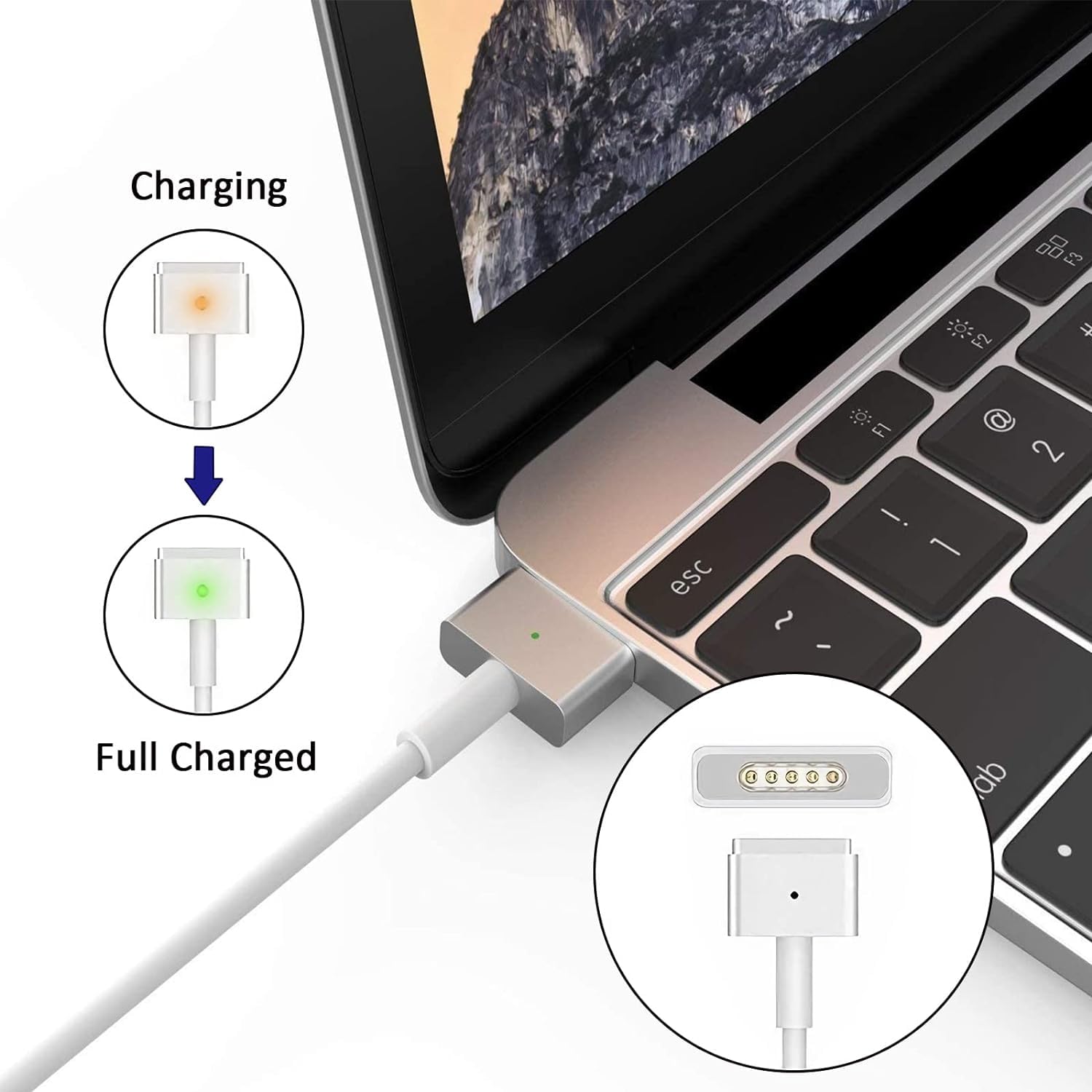E-POWIND Mac Book Pro Charger 60W T-Type Magnetic Adapter for Retina 13" & Mac Book Air - White, Plastic, Model PD-60W