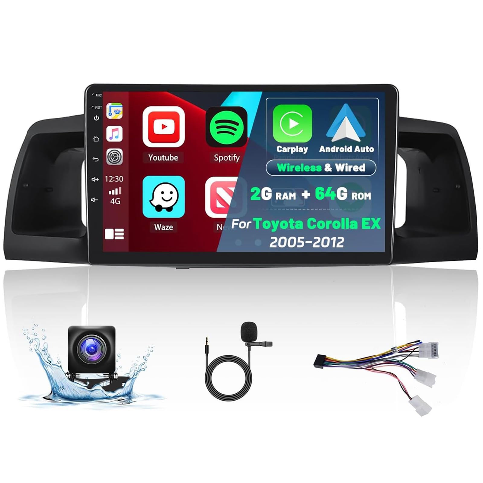 Roinvou 2+64G Android 13 Carplay Stereo For 2005 2012 Toyota Corolla Ex, Wireless Carplay Radio With Android Auto, 9'' Touch Scr