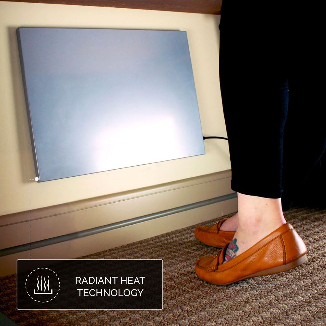 Cozy Products Cozy Legs Flat Panel Heater, Slim Low Wattage Wall Or Desk Mount Space Heater, Radiant Heating Technology, Energy