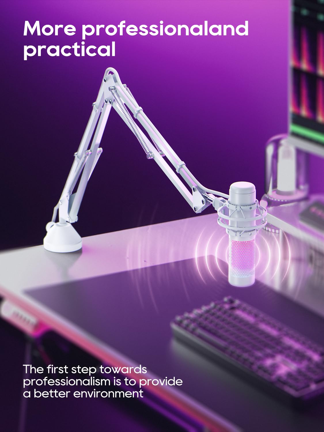 Boom Arm Micophone, Mic Arm Desk Mount Foldable With 3/8   To 5/8   Screw Adapter Adjustable Mic Stand For Podcasting Gaming