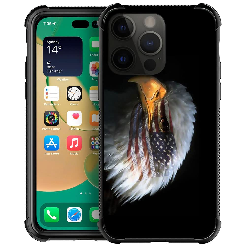 Compatible With Iphone 14 Pro Max Case, American Flag In Eagle'S Eye Iphone 14 Pro Max Cases, Tempered Glass Back+Soft Silicone