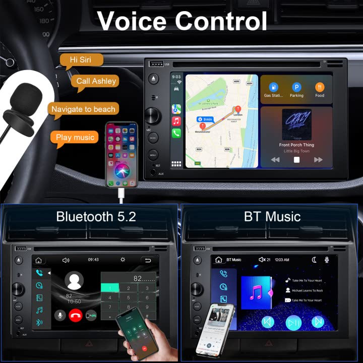 Double Din Car Stereo With Cd/Dvd Player, 7 Inch Touch Screen Car Stereo With Apple Carplay&Android Auto, Bluetooth5.2, Backup C