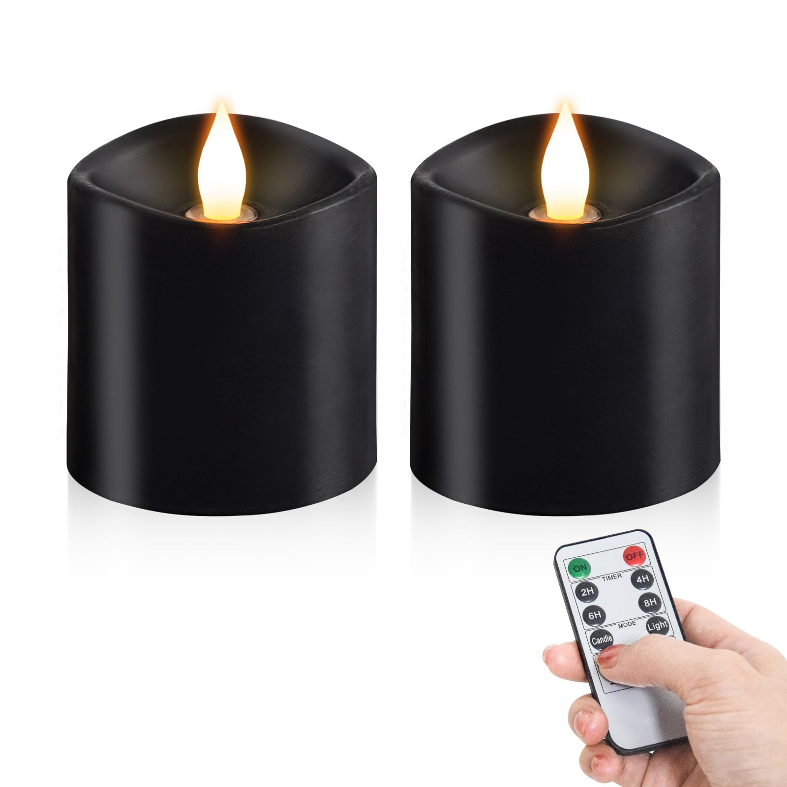Milysoek 3X3 Flickering Flameless Candles Set Of 2, Real Wax Led Candles Battery Candles Flickering,With Timer, 3 Inch Flameless