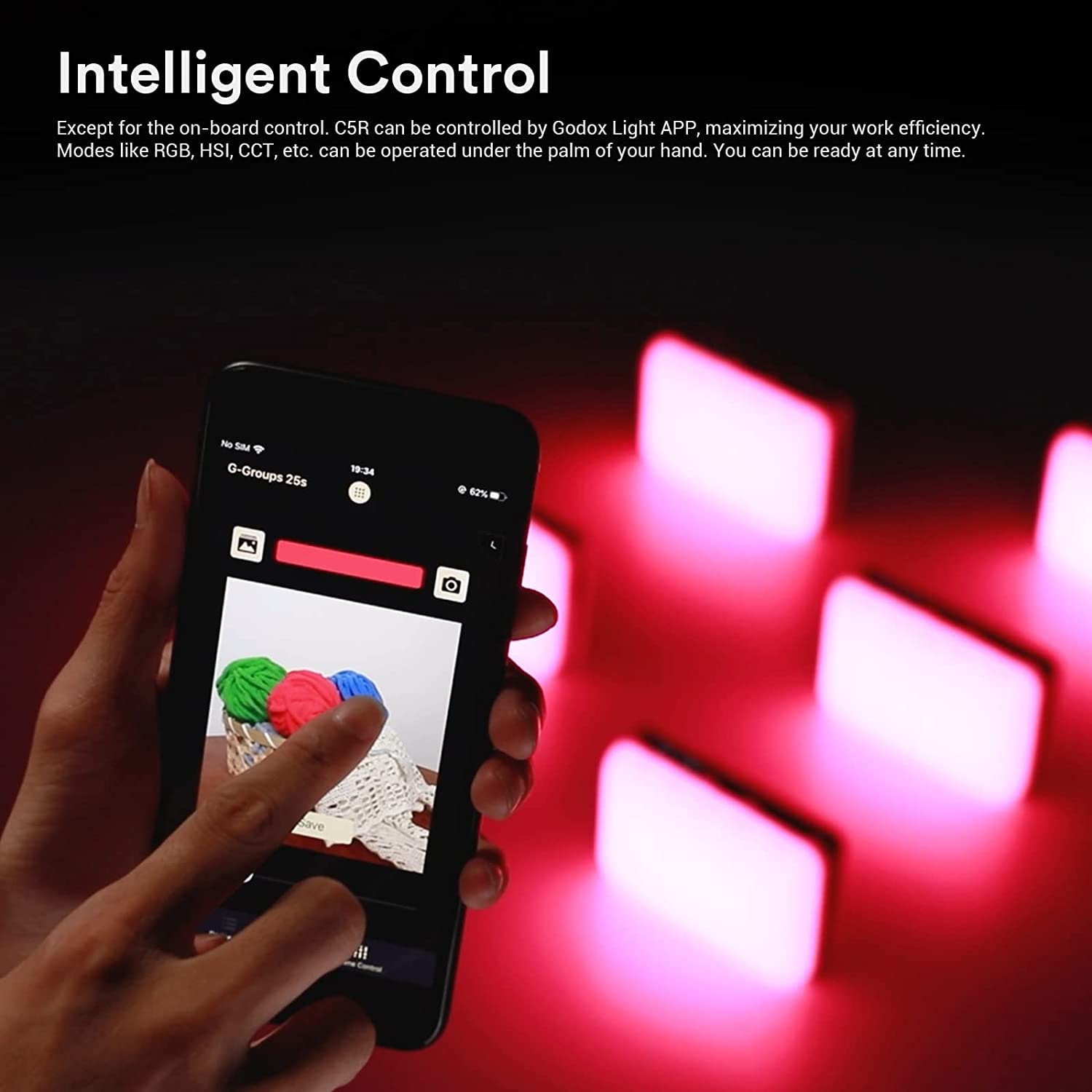 Godox C5R Rgbww Video Panel Light, Rgb Camera Light With 14 Fx Special Effects, Dimmable 2500K To 8500K, Built In 3.8V/3000Mah R