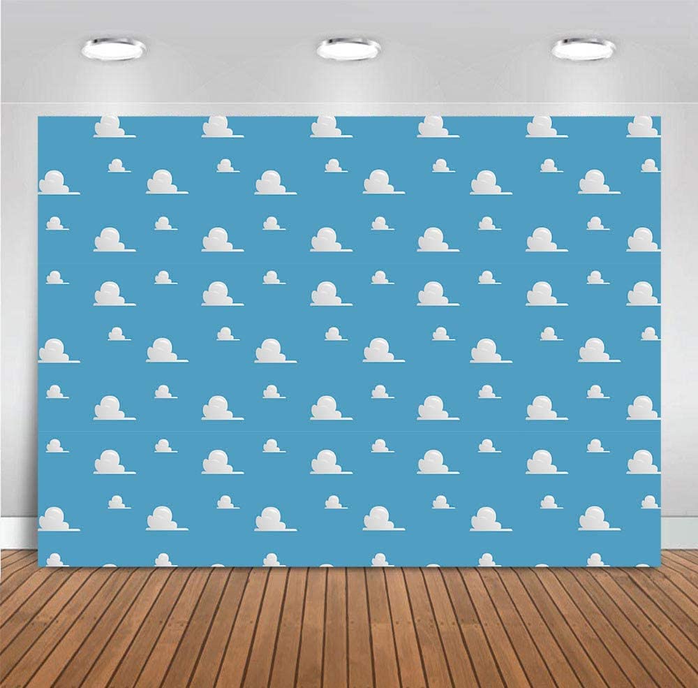 Blue Sky White Cloud Step And Repeat Photography Backdrop Newborn Baby Shower Cartoon Boy Story Party Decorations Photo Backgrou