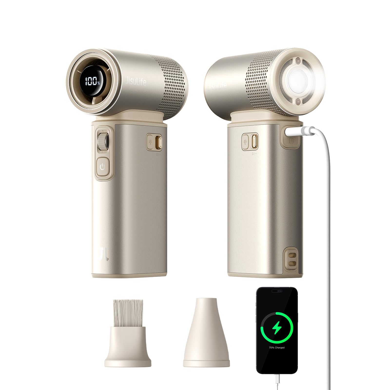 Jisulife Portable Handheld Fan Ultra2, 9000Mah Max 25 Hrs, 5 In 1, 100 Speed Turbo Fan Rechargeable 18W Power Bank With Flashlig