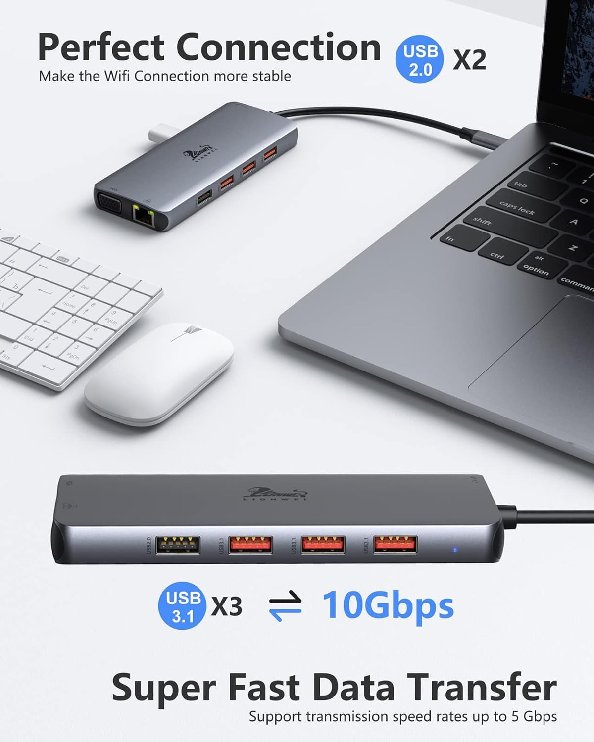 Lionwei 11 In 1 Usb C Laptop Docking Station Dual Monitor, Dual 4K Hdmi+Vga, 3 * 10Gbps Usb 3.1, Pd, Ethernet, Audio/Mic, Usb C Hub For Dell/Surface/Hp/Lenovo Laptops