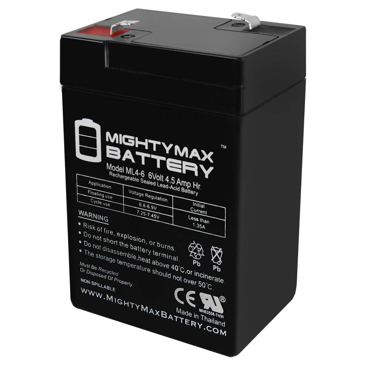 Mighty Max Battery Ml4 6   6 Volt 4.5 Ah, F1 Terminal, Rechargeable Sla Agm Battery