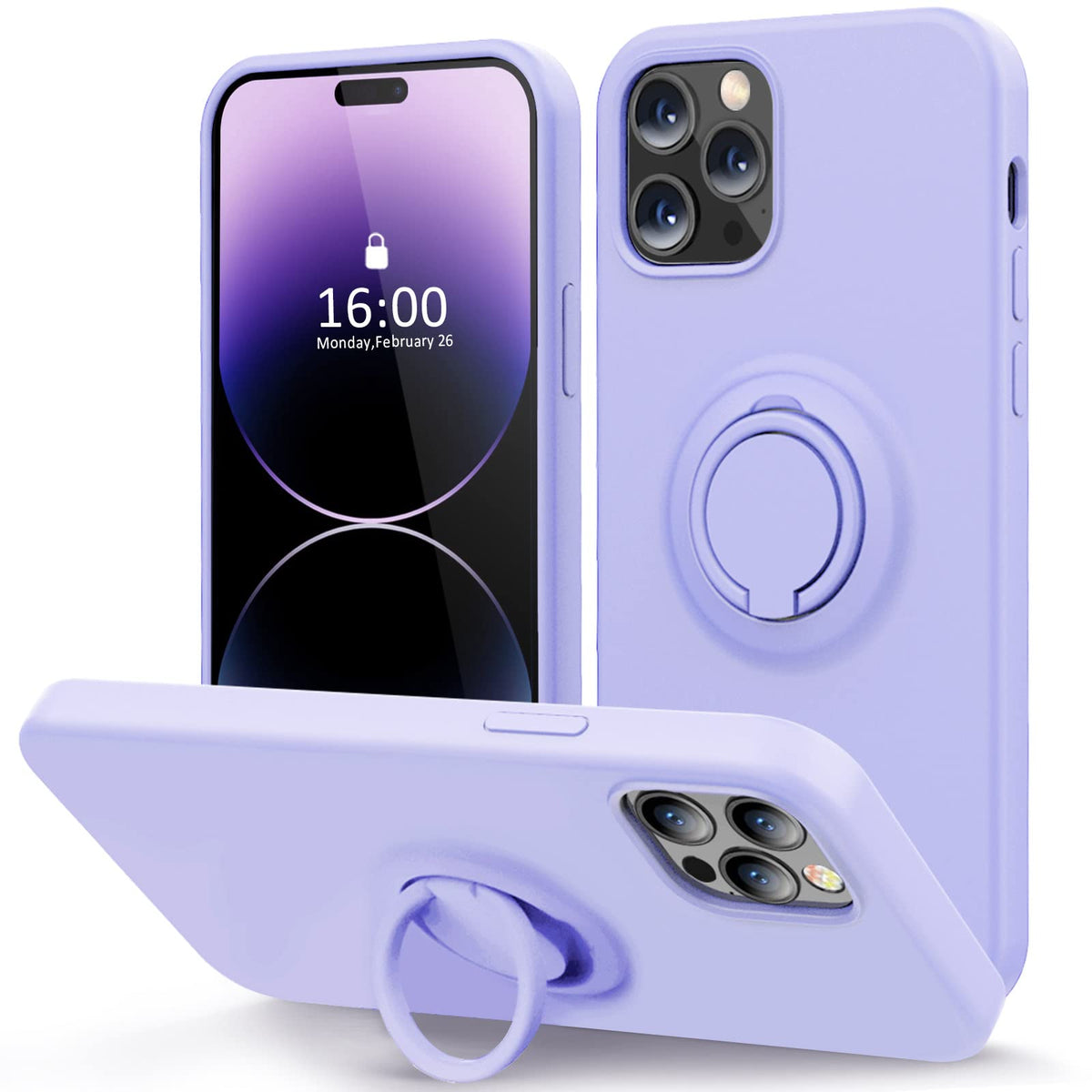 Mocca Compatible With Iphone 14 Pro Max Case With Ring Stand | Super Soft Microfiber Lining | Full Body Anti Scratch Liquid Sili